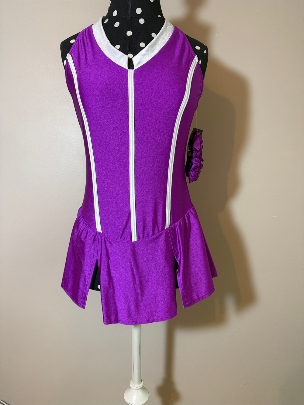 Magenta Del Arbour Ladies Large Figure Skating Dress with White Piping
